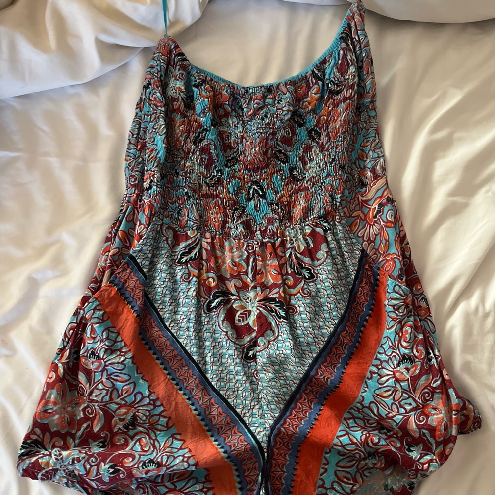 Angie Teal and Red Patterned romper